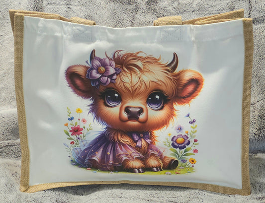 Large Highland Cow Jute Shopper