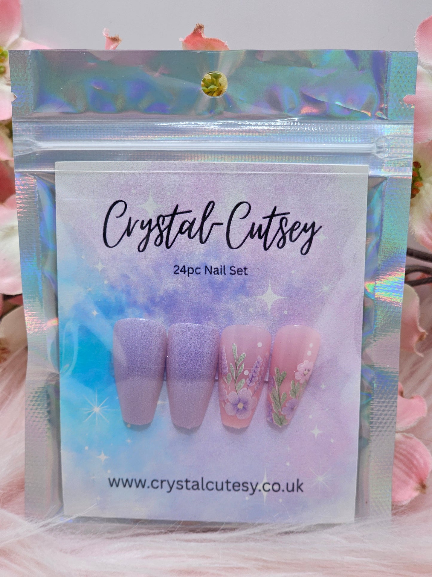Purple Flora Press On Nails