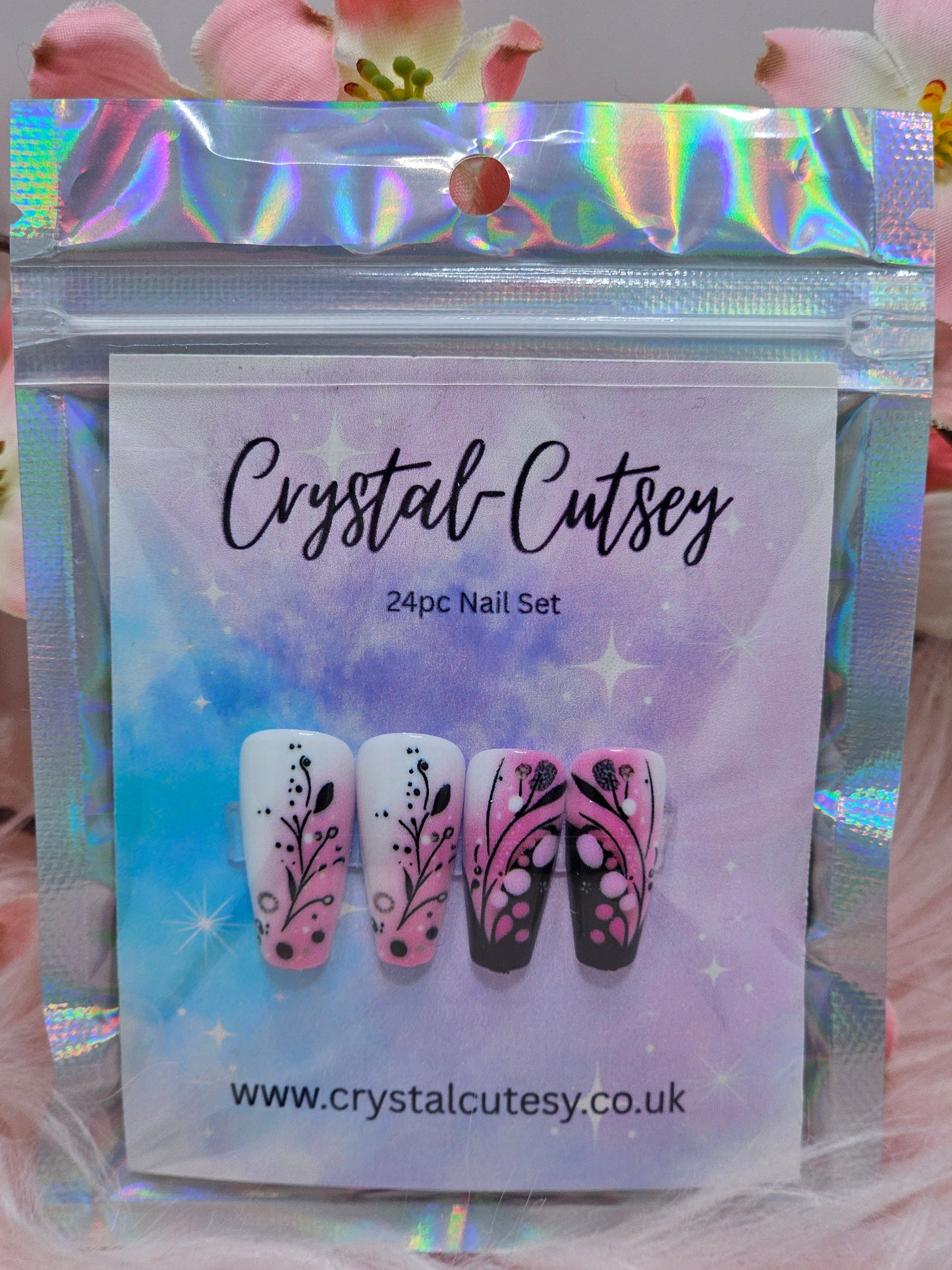 Pink Flora Press On Nails