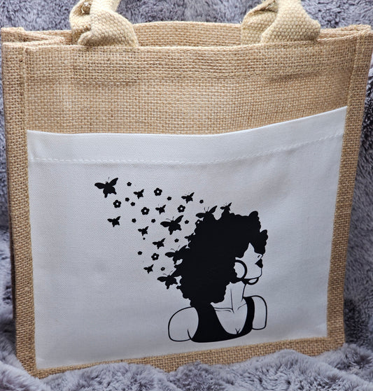 Butterfly Crown Small Jute Bag