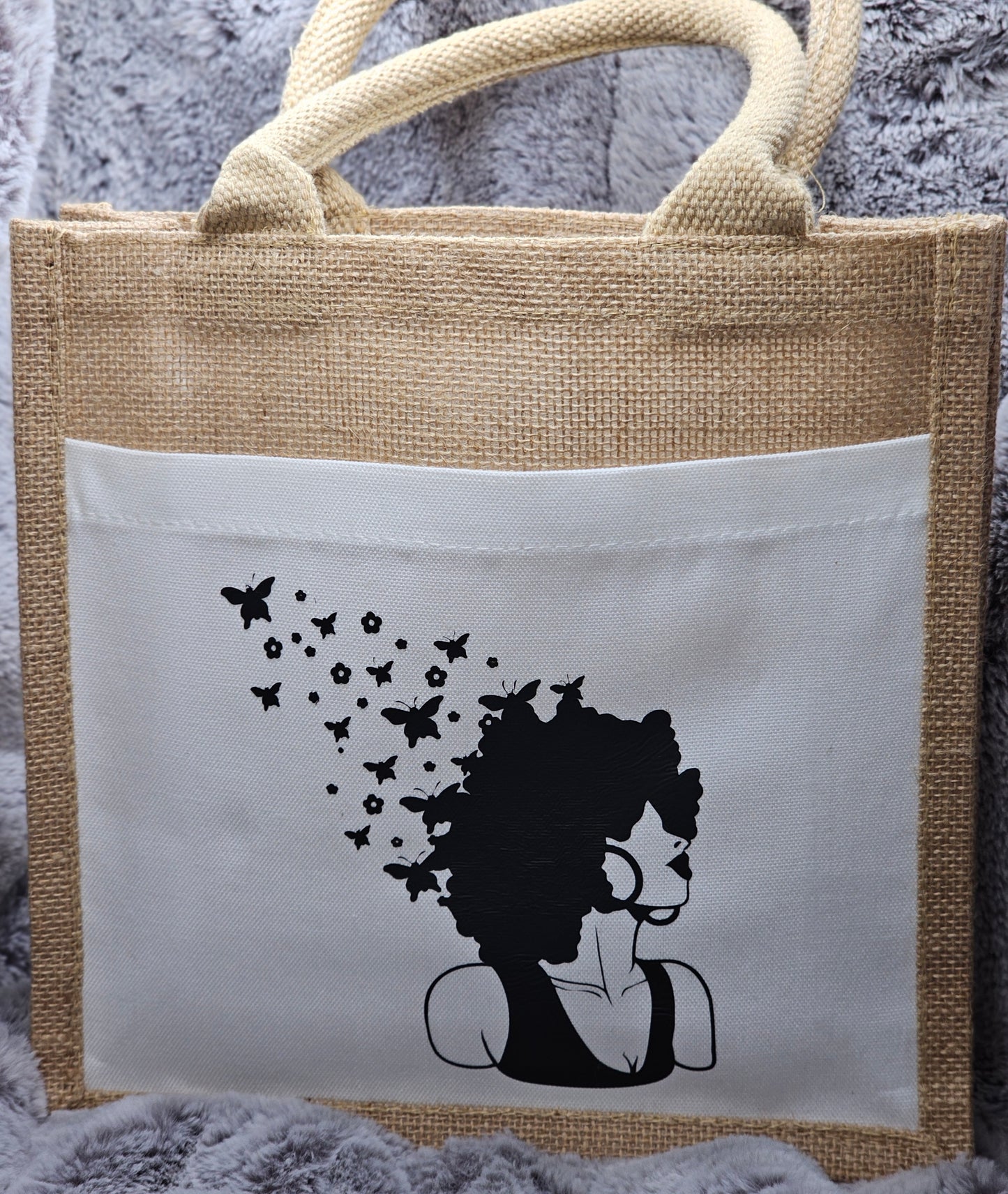 Butterfly Crown Small Jute Bag