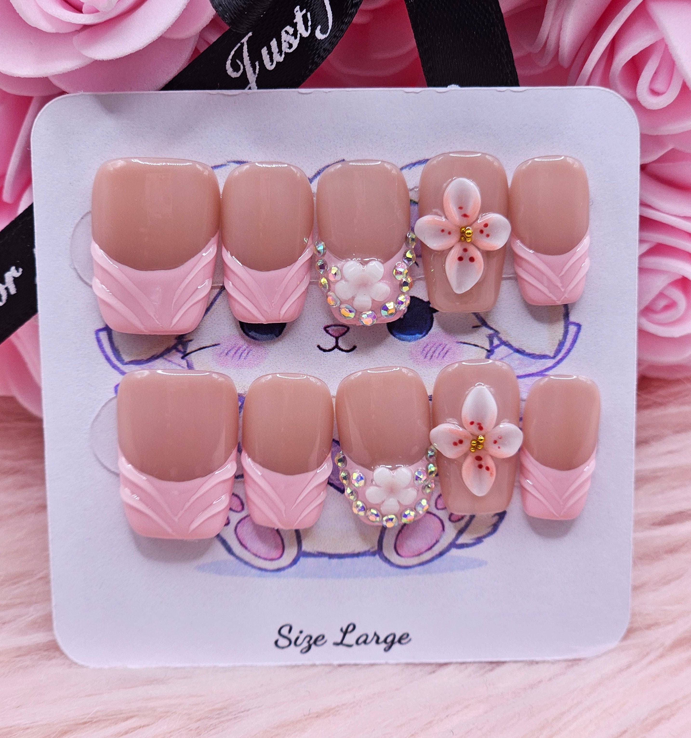 Petal Fench Elegance Press-On Nail Set - Large
