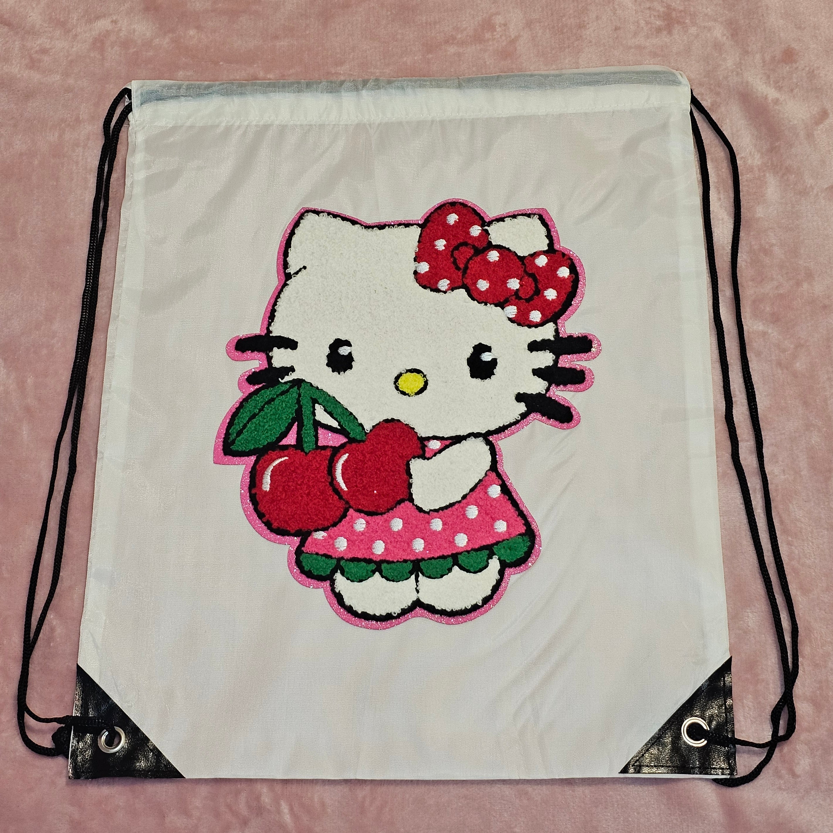 Cherry Kitty Drawstring Bag