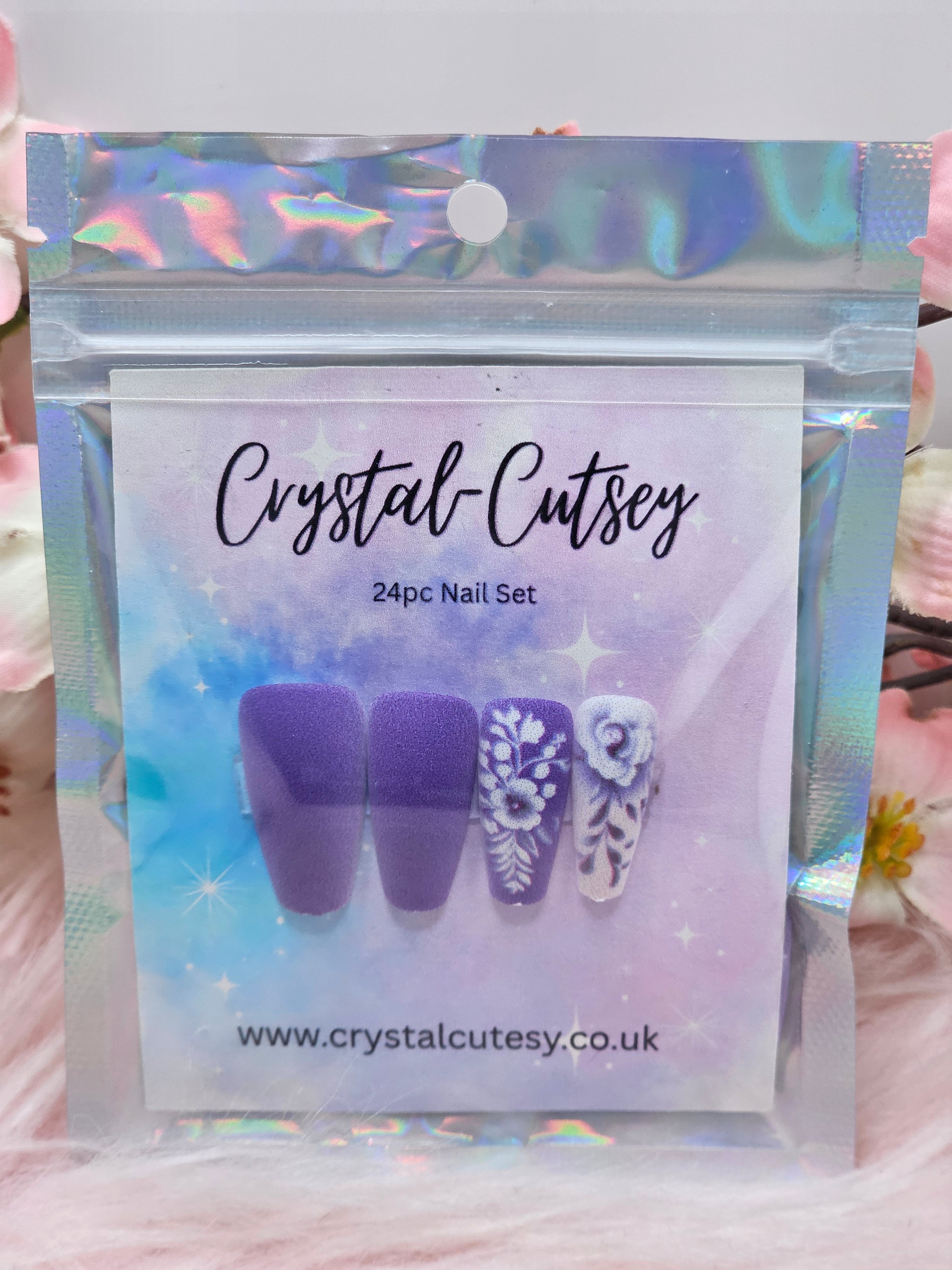 Purple Floral Press On Nails