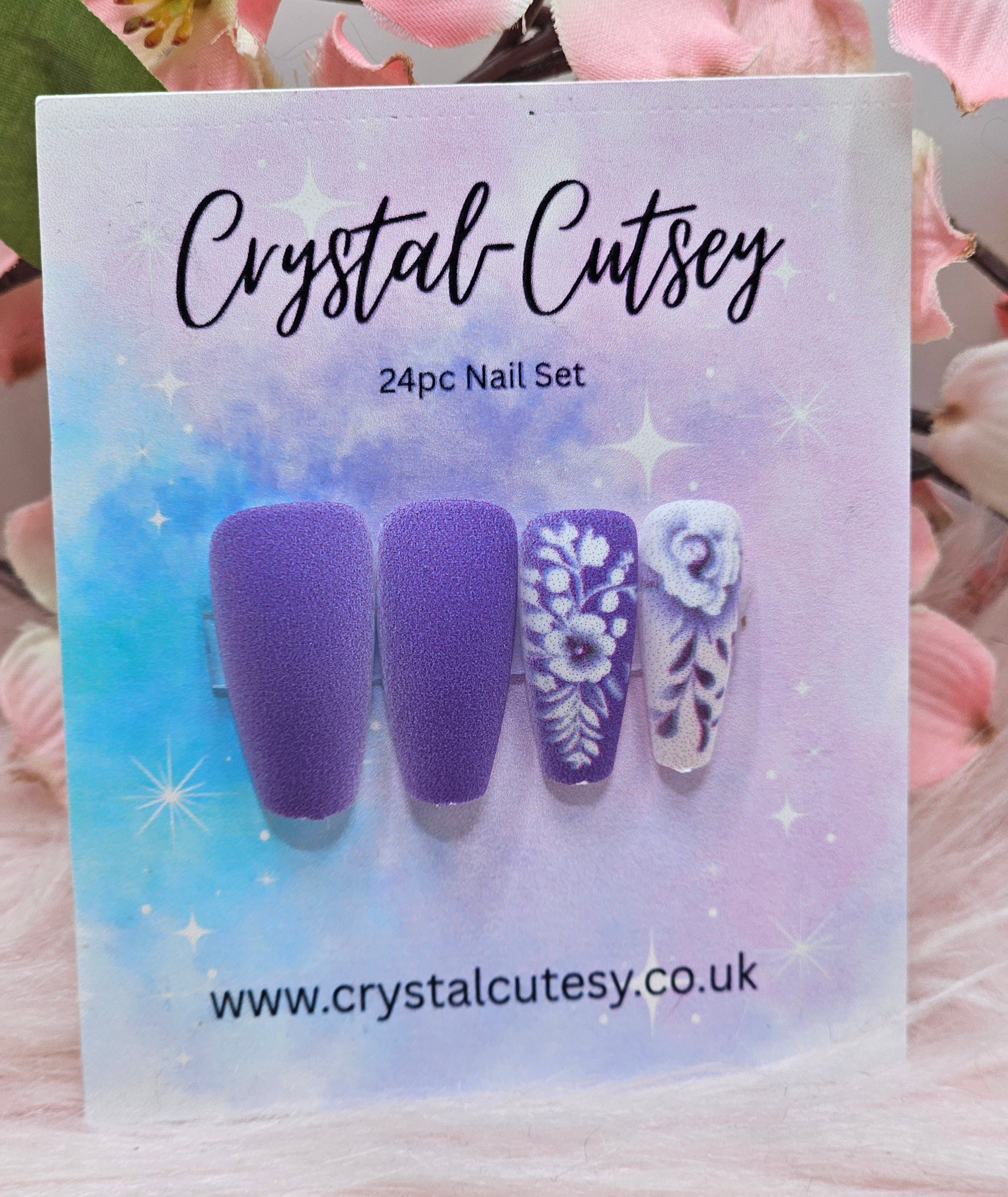 Purple Floral Press On Nails