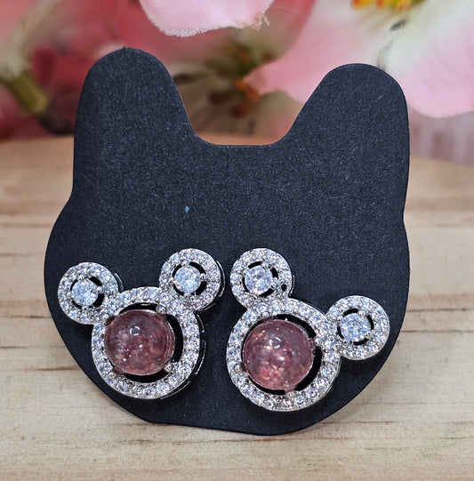 Strawberry Quartz Mickey Earings