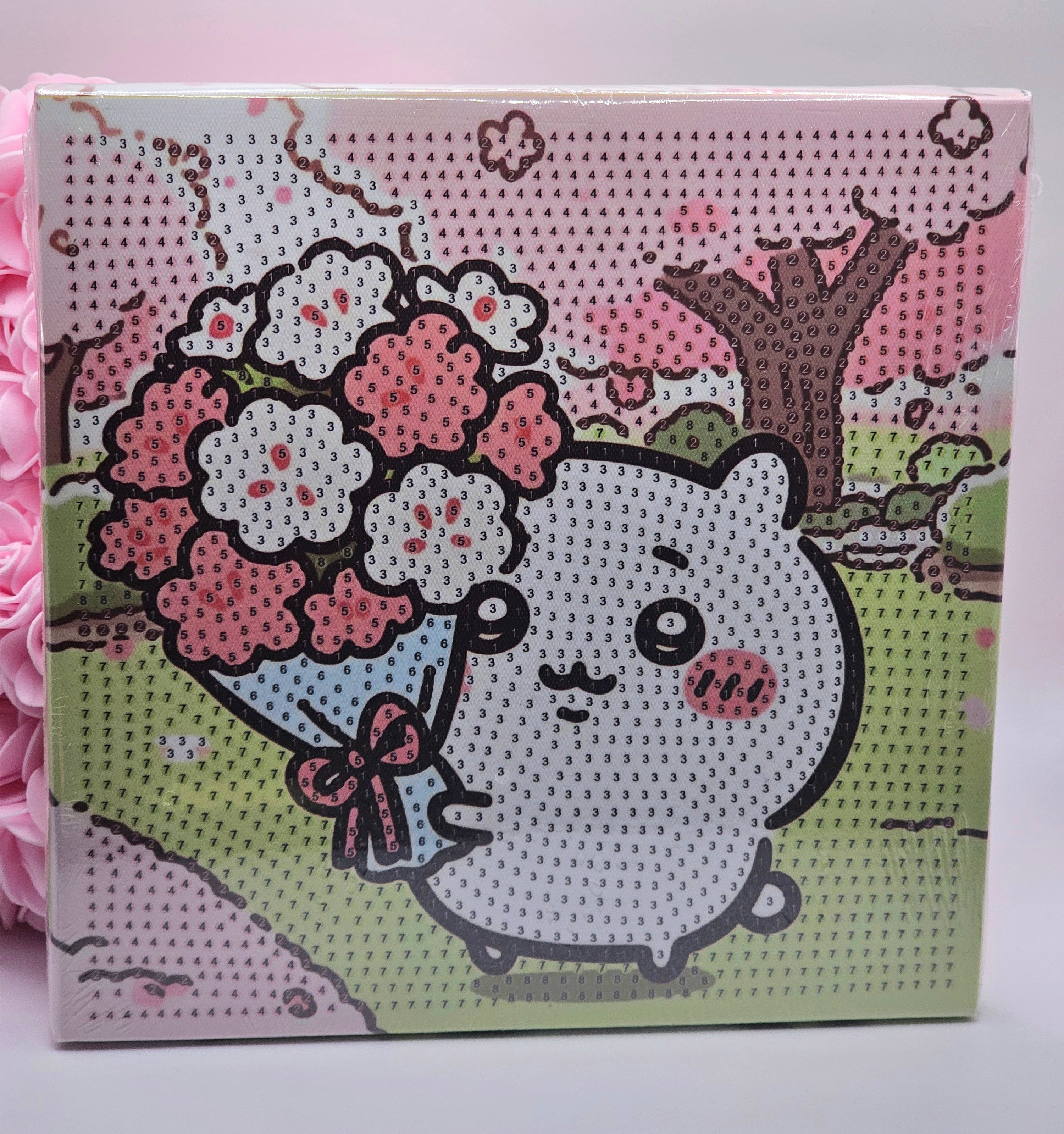 Chiikawa Flower Bouquet Diamond Painting Kit - 20x20cm Canvas