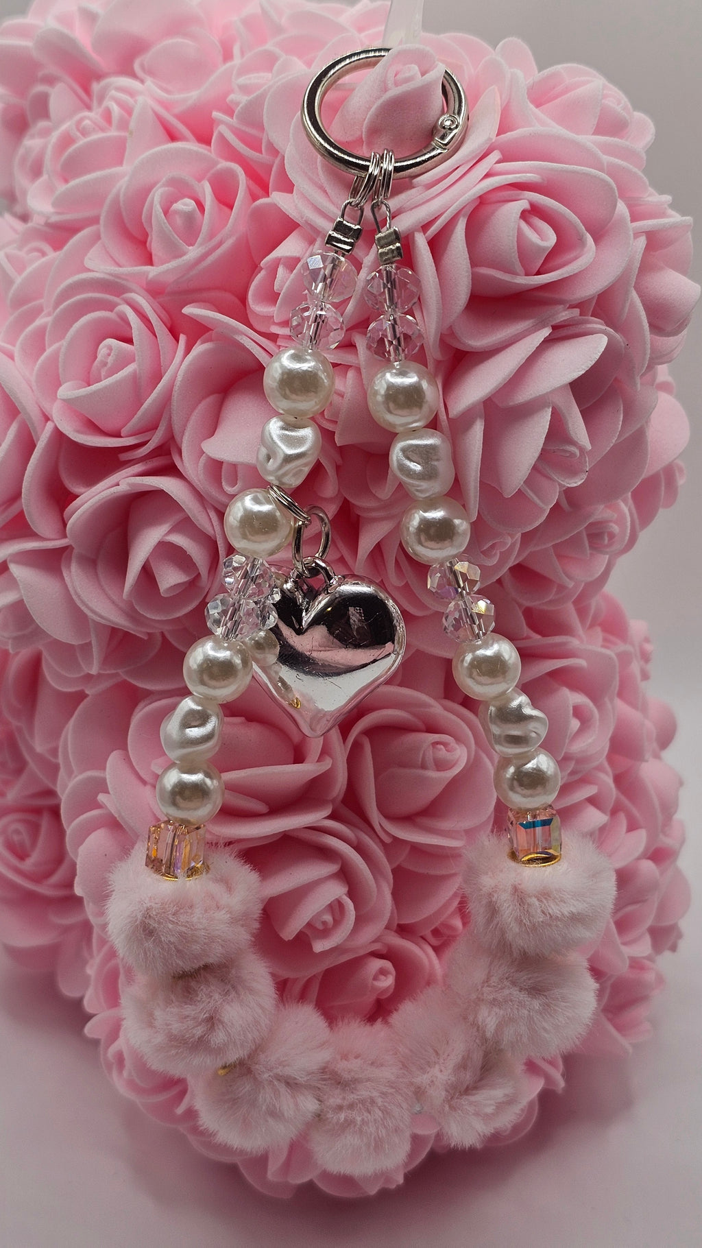 Pink Pearl Heart Phone Charm | Bag Charm