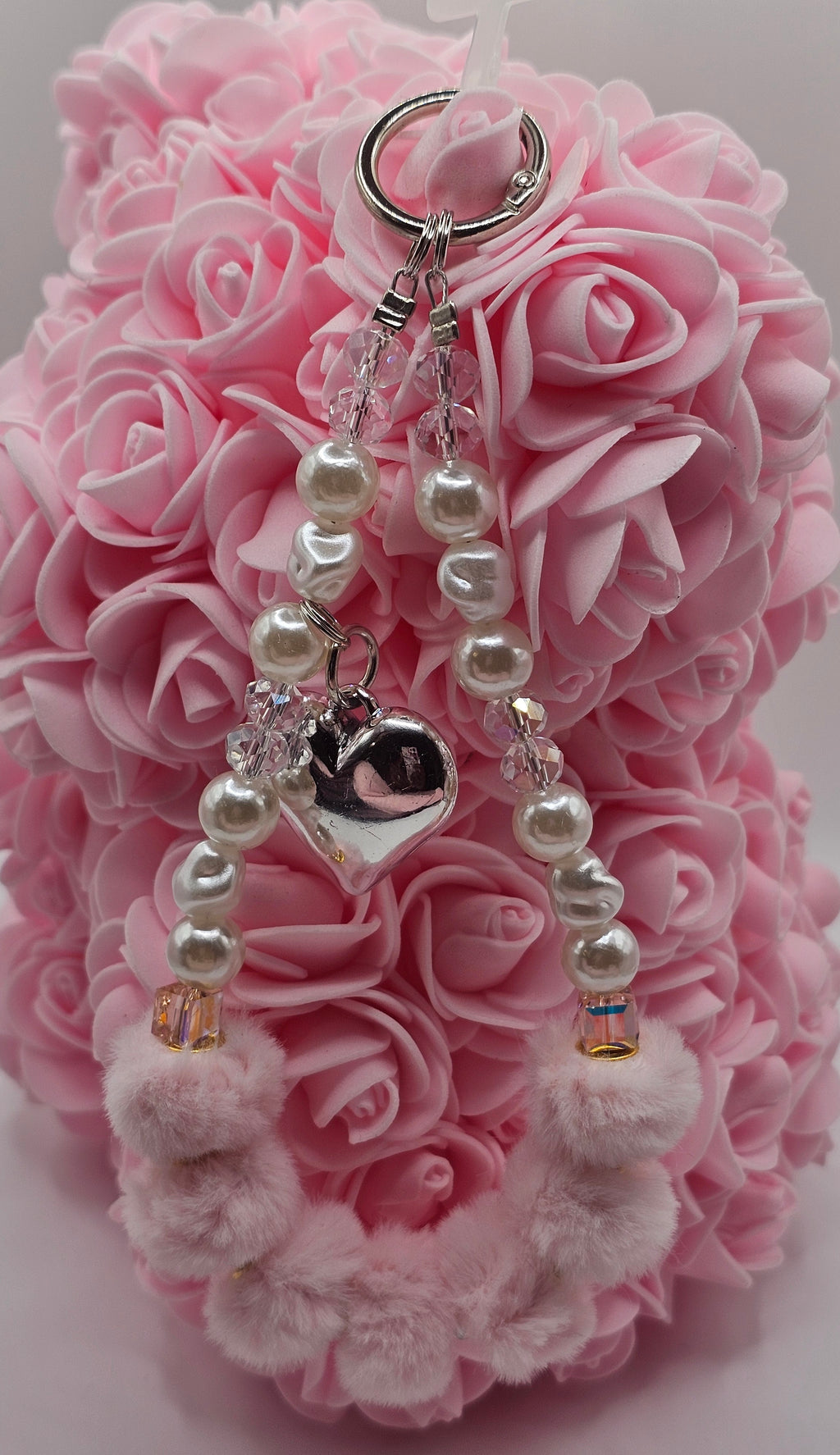 Pink Pearl Heart Phone Charm | Bag Charm