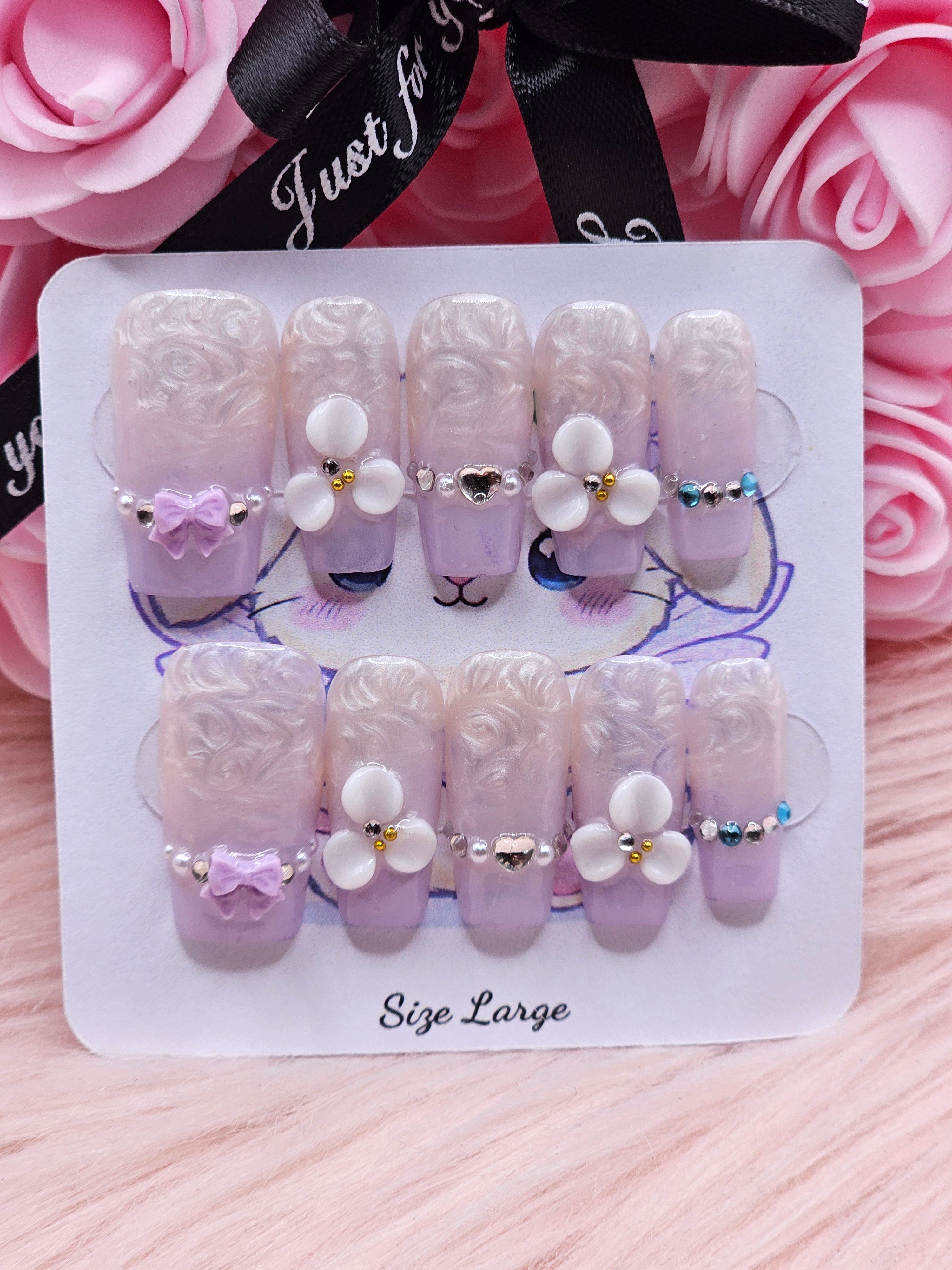 Pearly Lavender 10pc Press-On Nail Set - Large