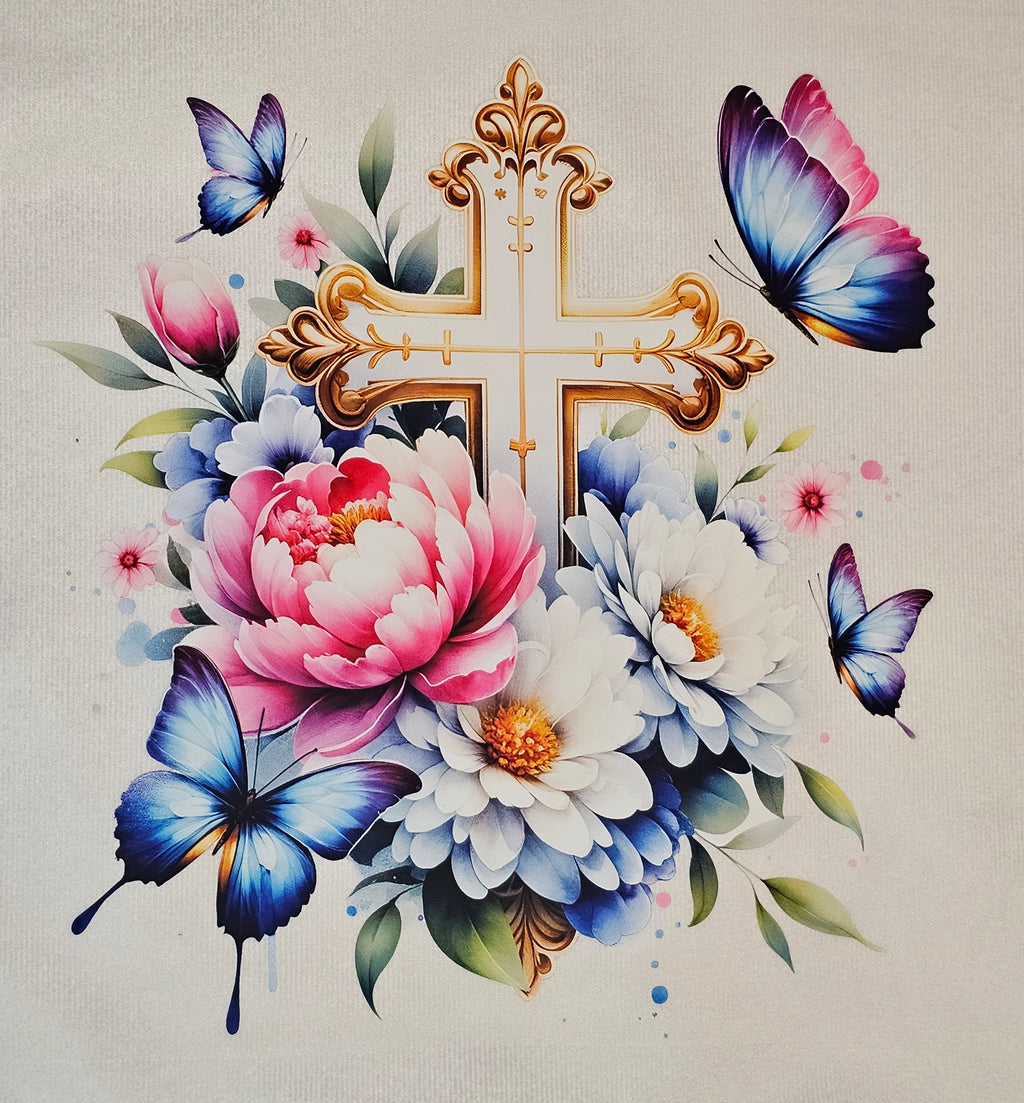 Gold Cross Floral Cushion - 40x40cm