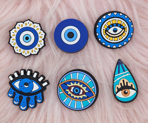 6pc Evil Eye Croc Charms