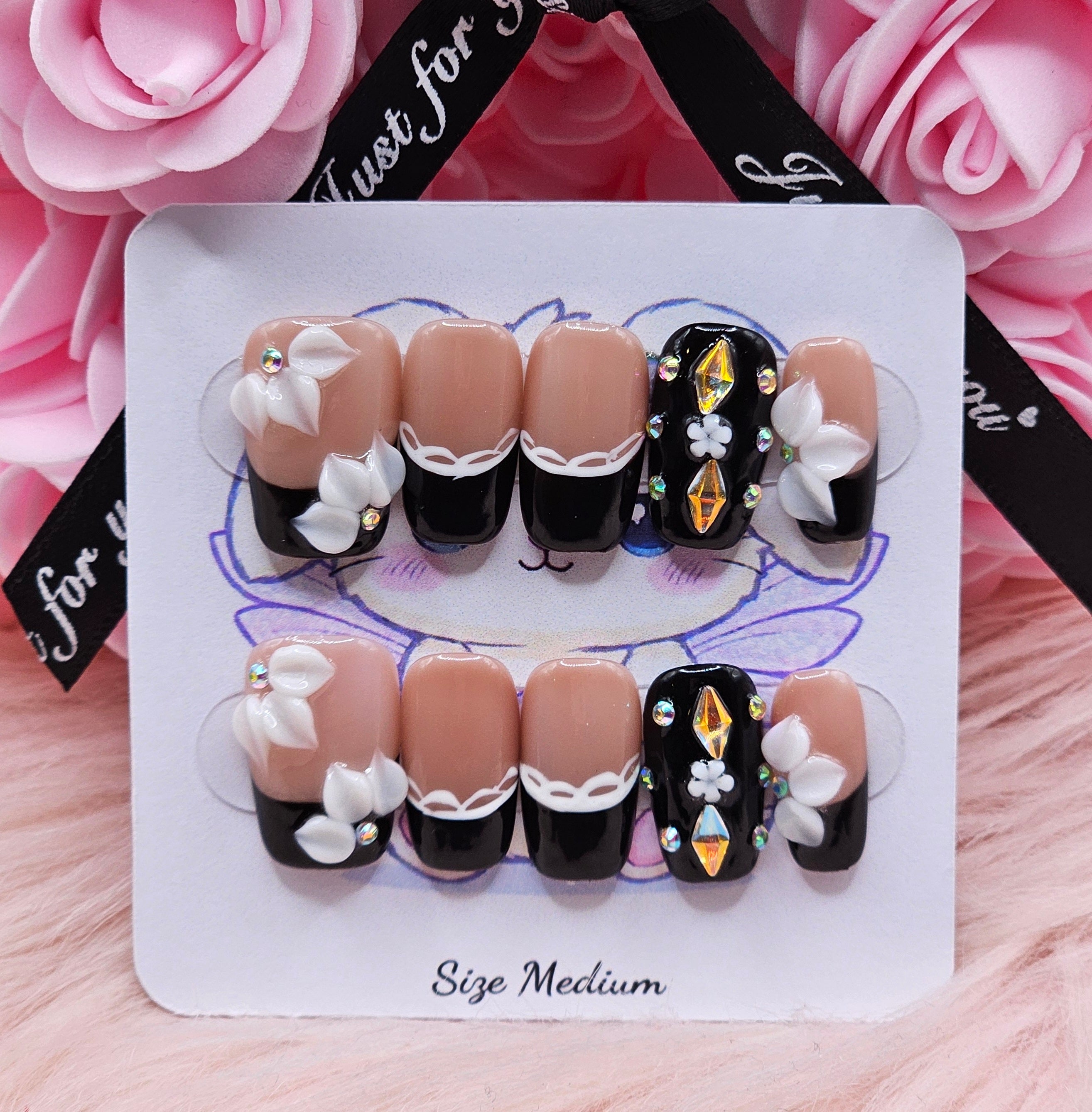 Midnight Bloom 10pc Press-On Nail Set - Medium