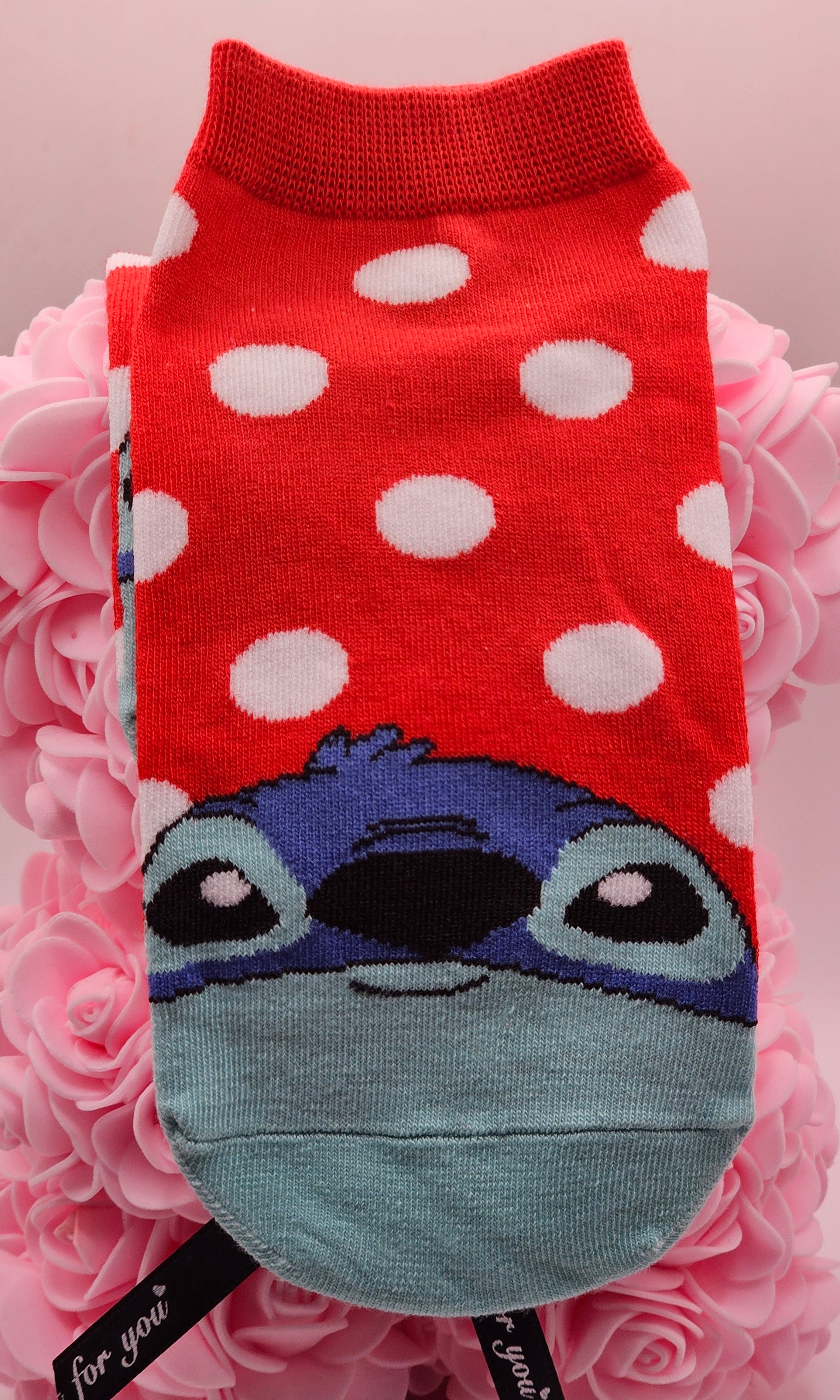 Stitch Polka Dot Peeking Ankle Socks