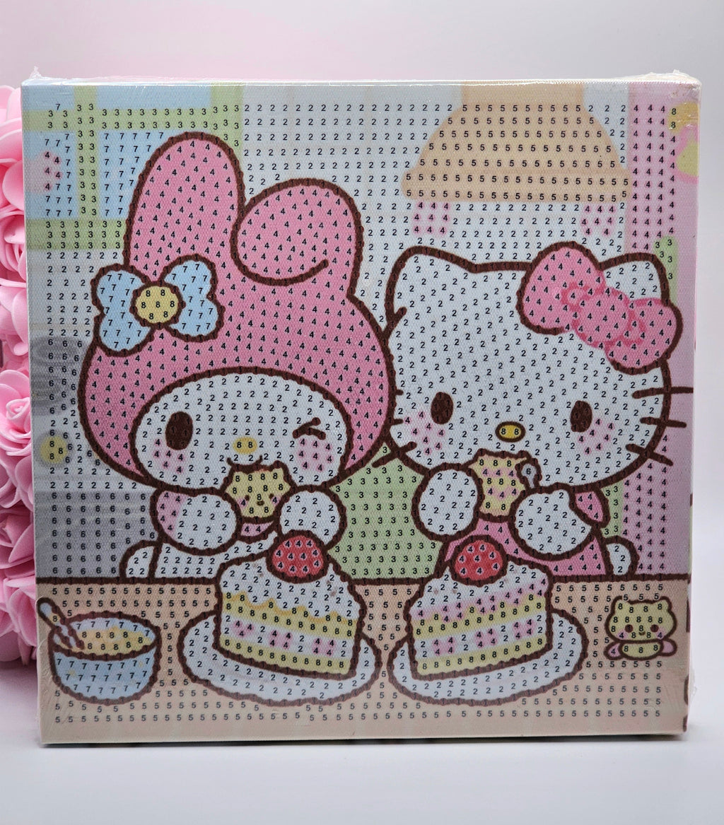 My Melody & Hello Kitty Cake Time Diamond Painting Kit - 20x20cm Canvas