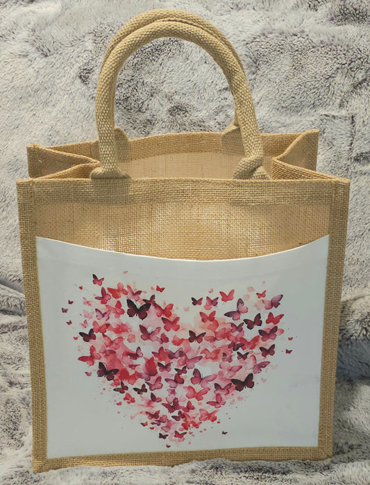 Butterfly Heart Jute Tote Shopper