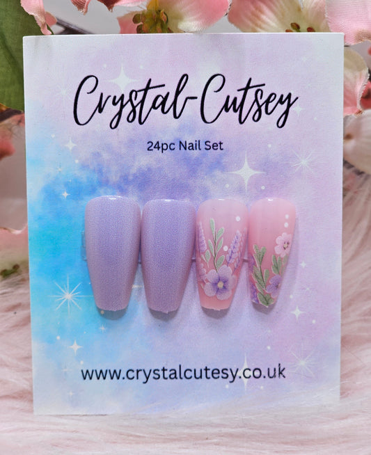 Purple Flora Press On Nails