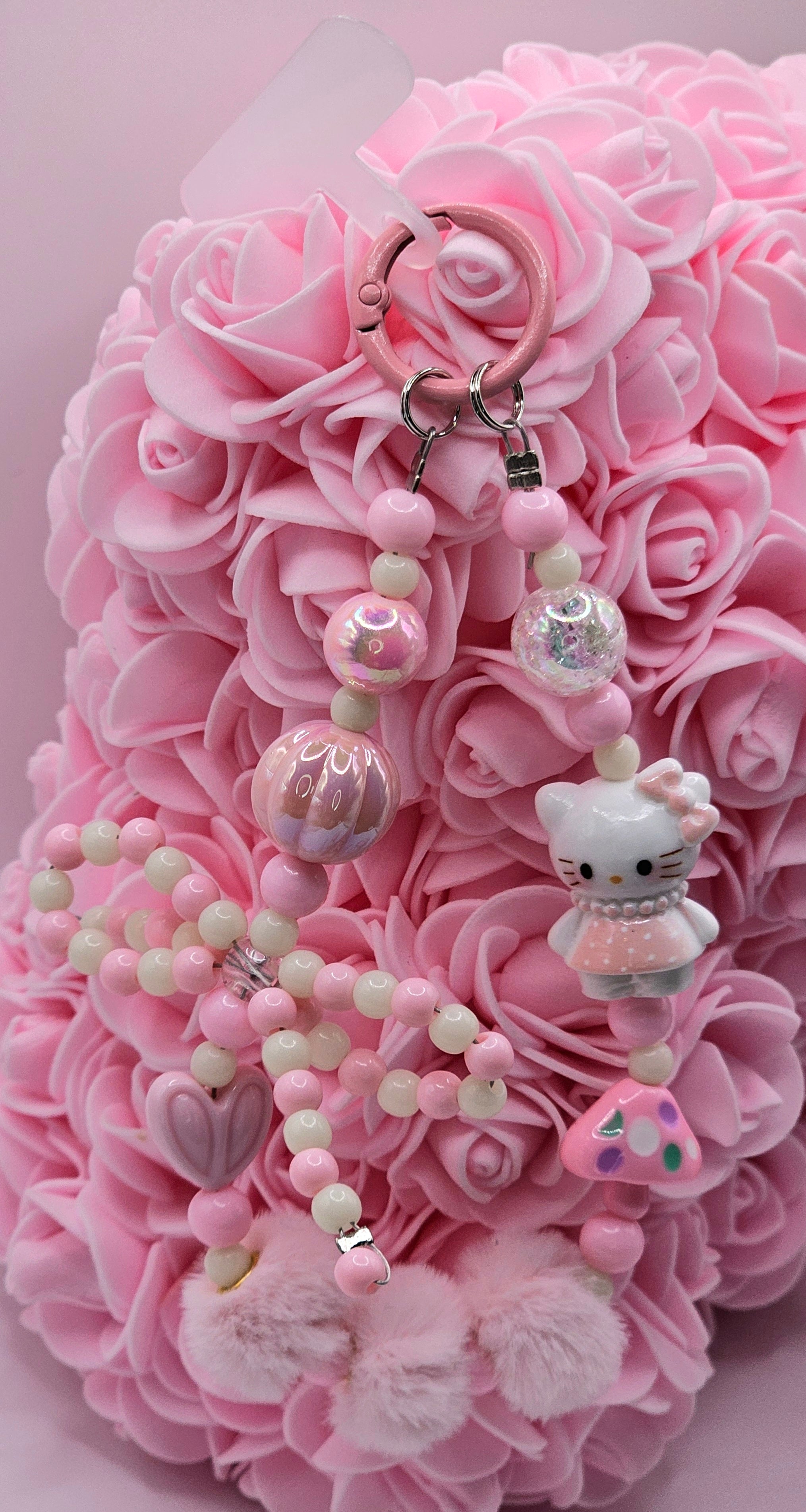 Pink Hello Kitty Bow Beaded Phone Charm