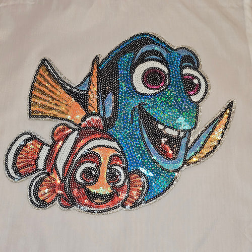 Blue Tang Fish Sequin Drawstring Bag