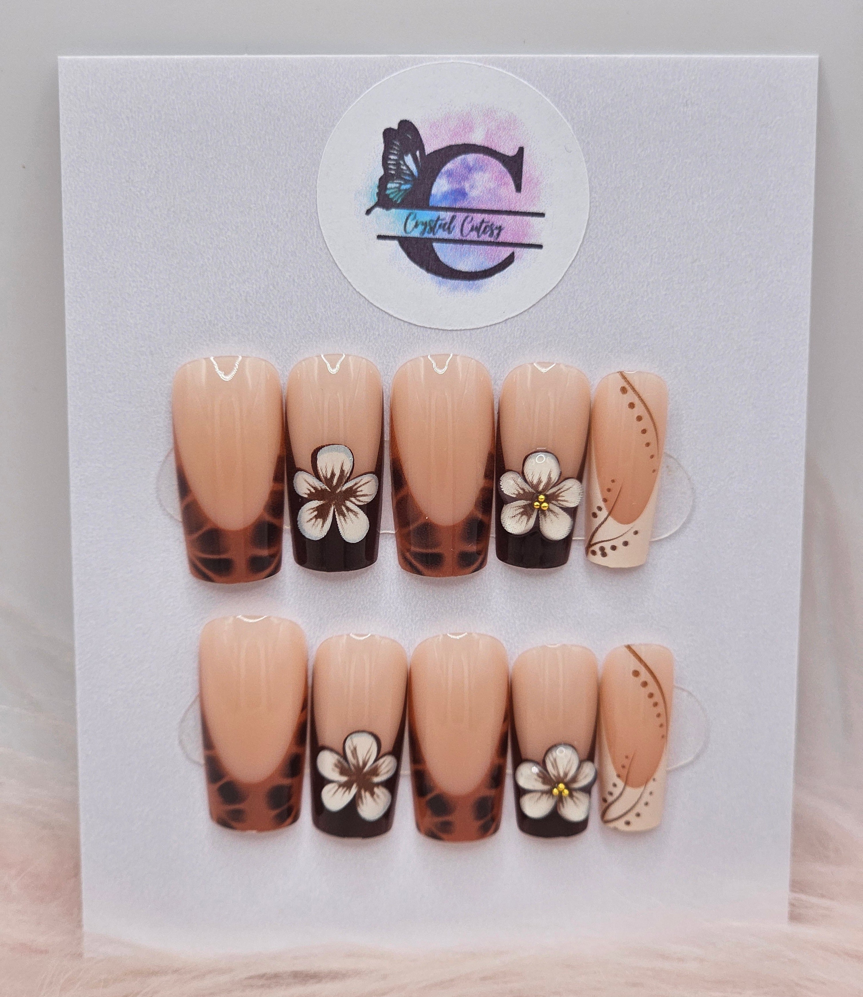 Caramel Flower Crush 24pc Press On Nail Set
