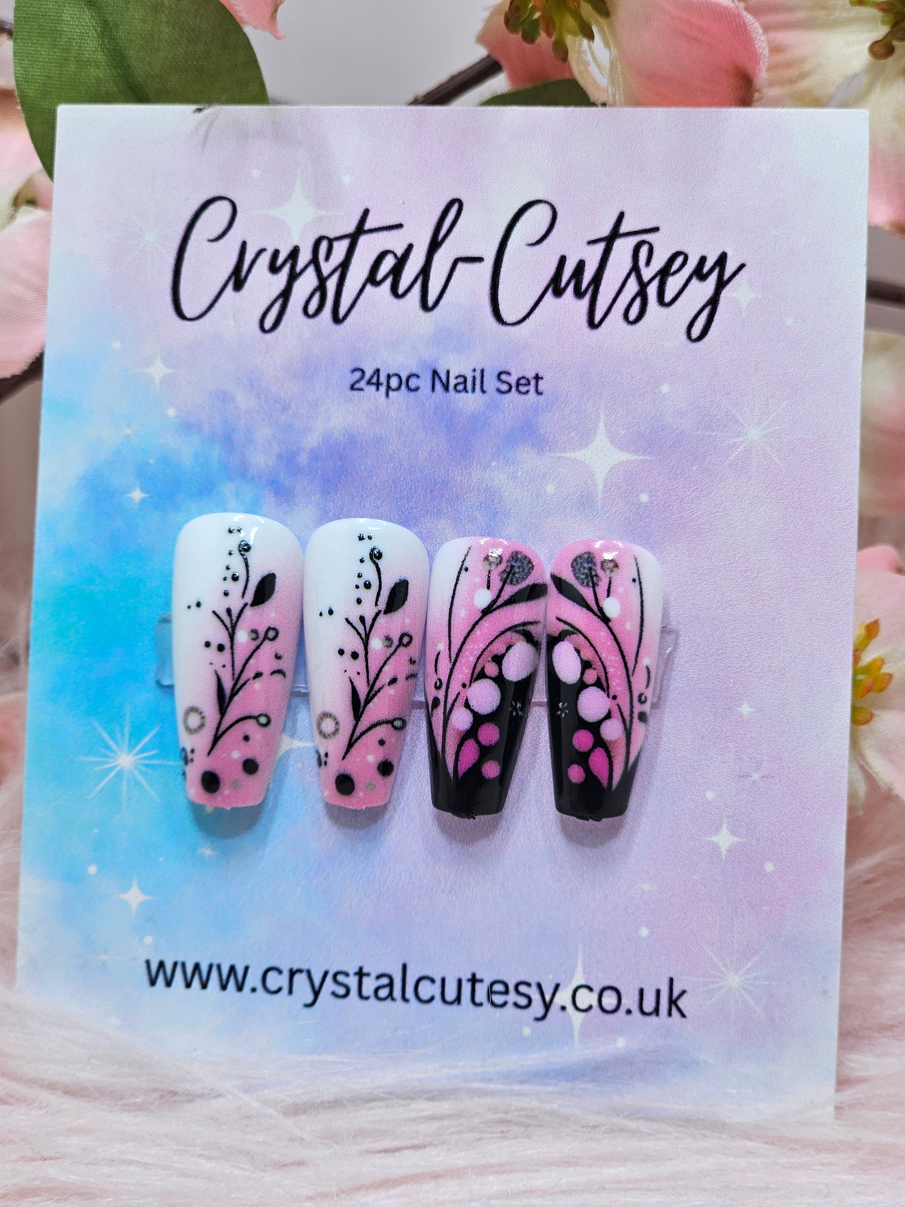 Pink Flora Press On Nails