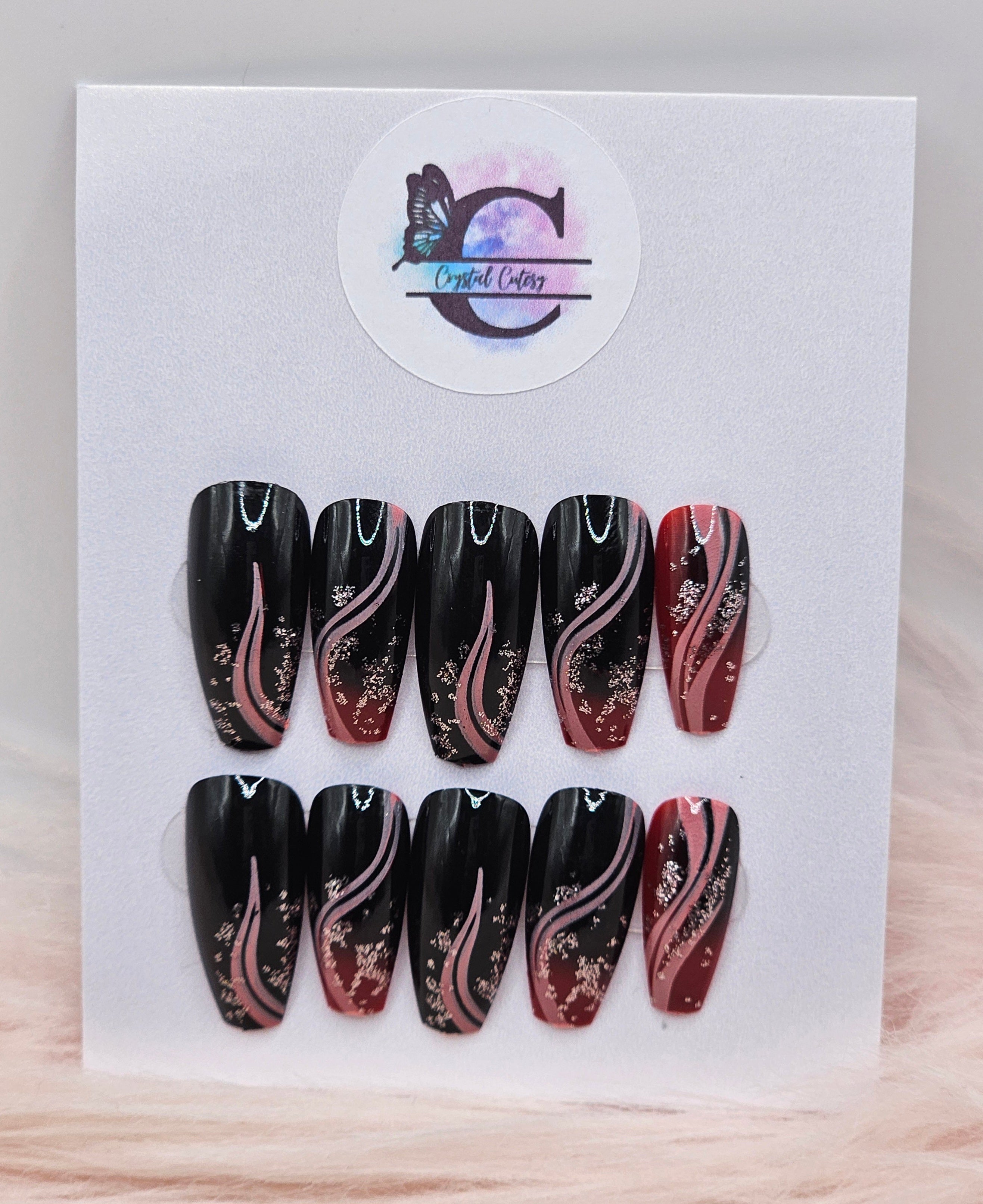 Midnight Rose Swirl 24pc Press On Nail Set