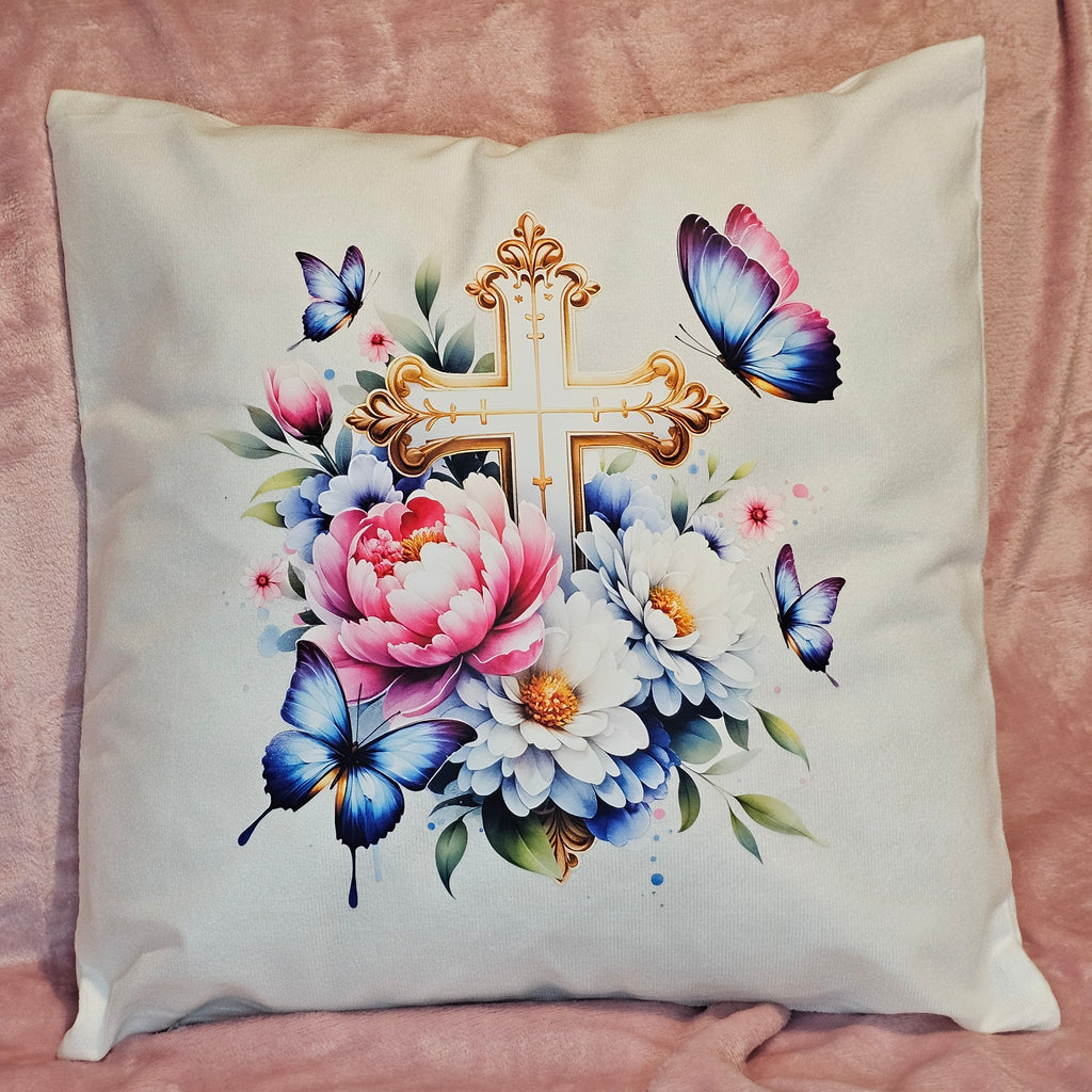 Gold Cross Floral Cushion - 40x40cm
