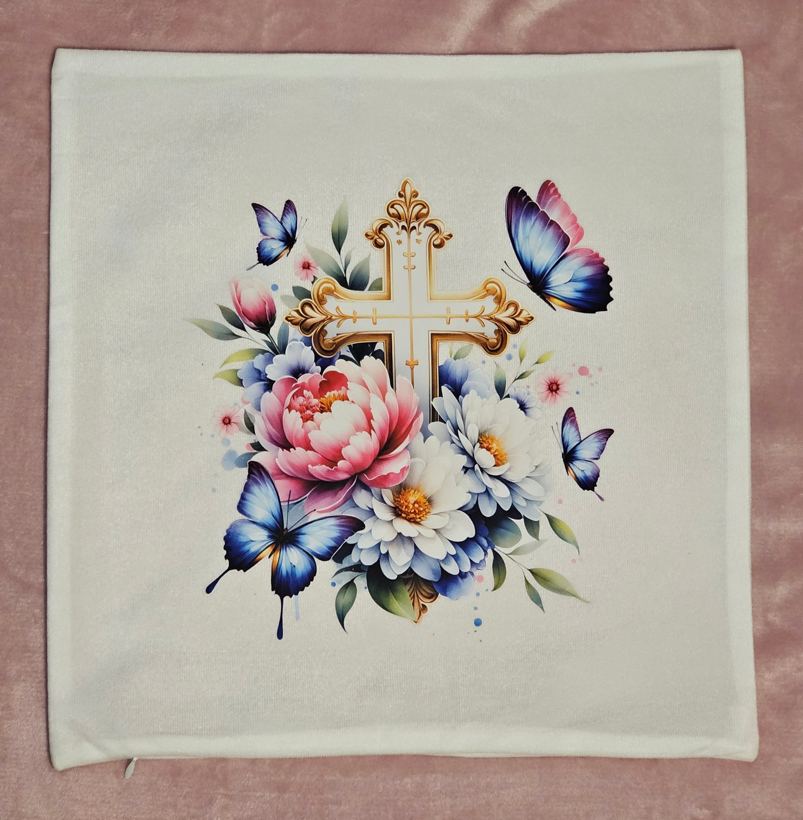 Gold Cross Floral Cushion - 40x40cm