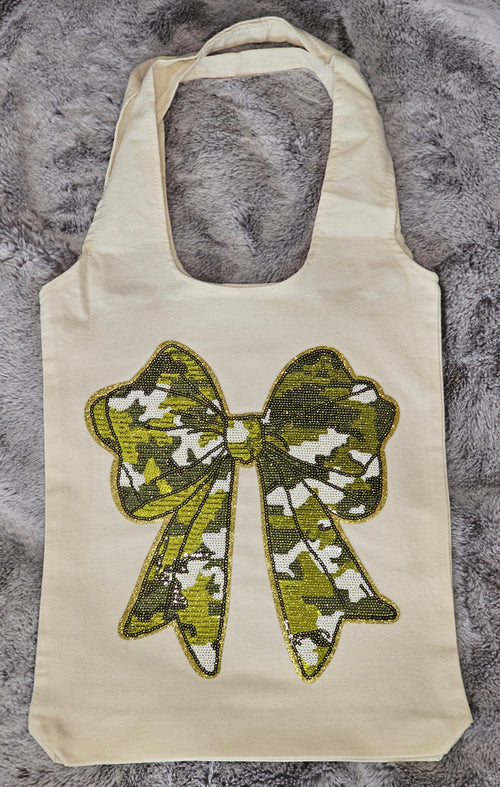 Camo Bow Canvas Tote Bag