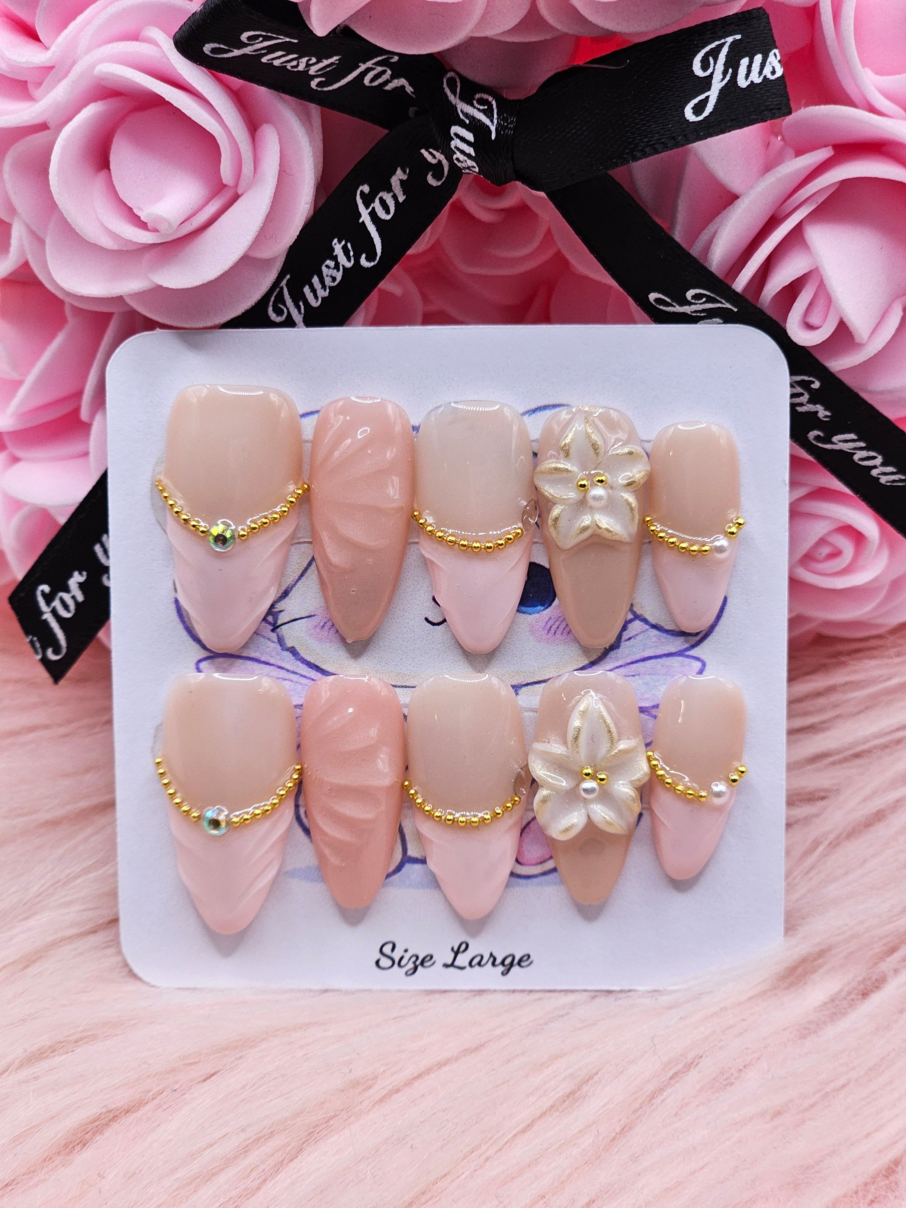 Floral Blush 10pc Press-On Nail Set - Large